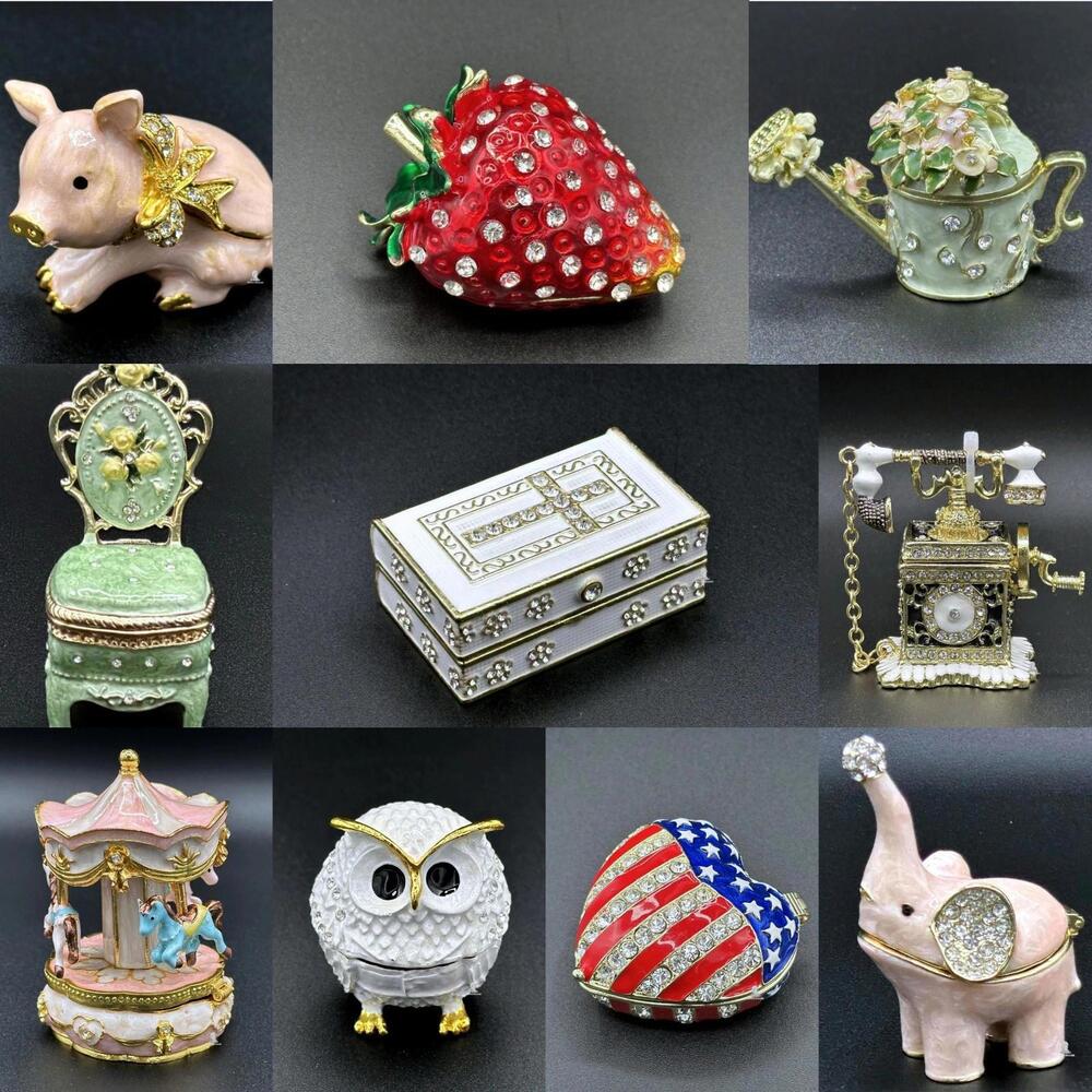 🦉❤️Decorative Trinket Box 💧🍓🐷With 🪑☎️Rhinestones Details🐘
